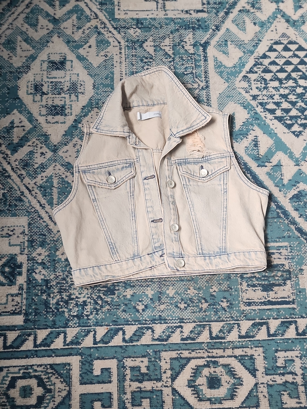 Motivi Cream Denim Cropped Vest